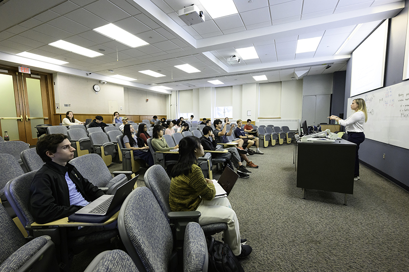 Professor of Computer Science Monika Polak leads the class Data Mining in Morey Hall.